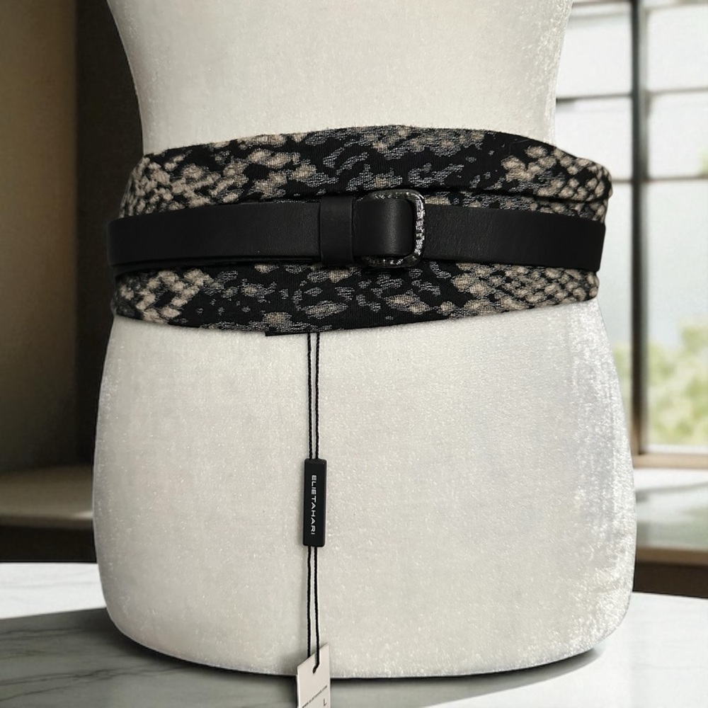 Elie Tahari Cameron Women’s Wraparound Wide Leather Black Belt NWT Large